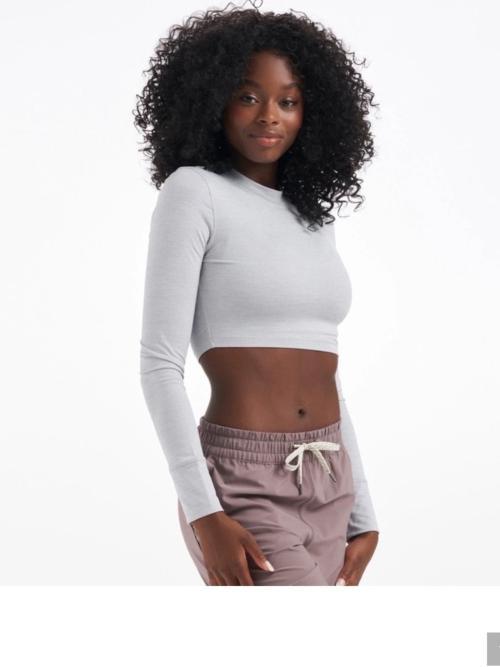 Vuori Women’s Lux Crop Tee Long Sleeve Platinum Heather Grey Medium
